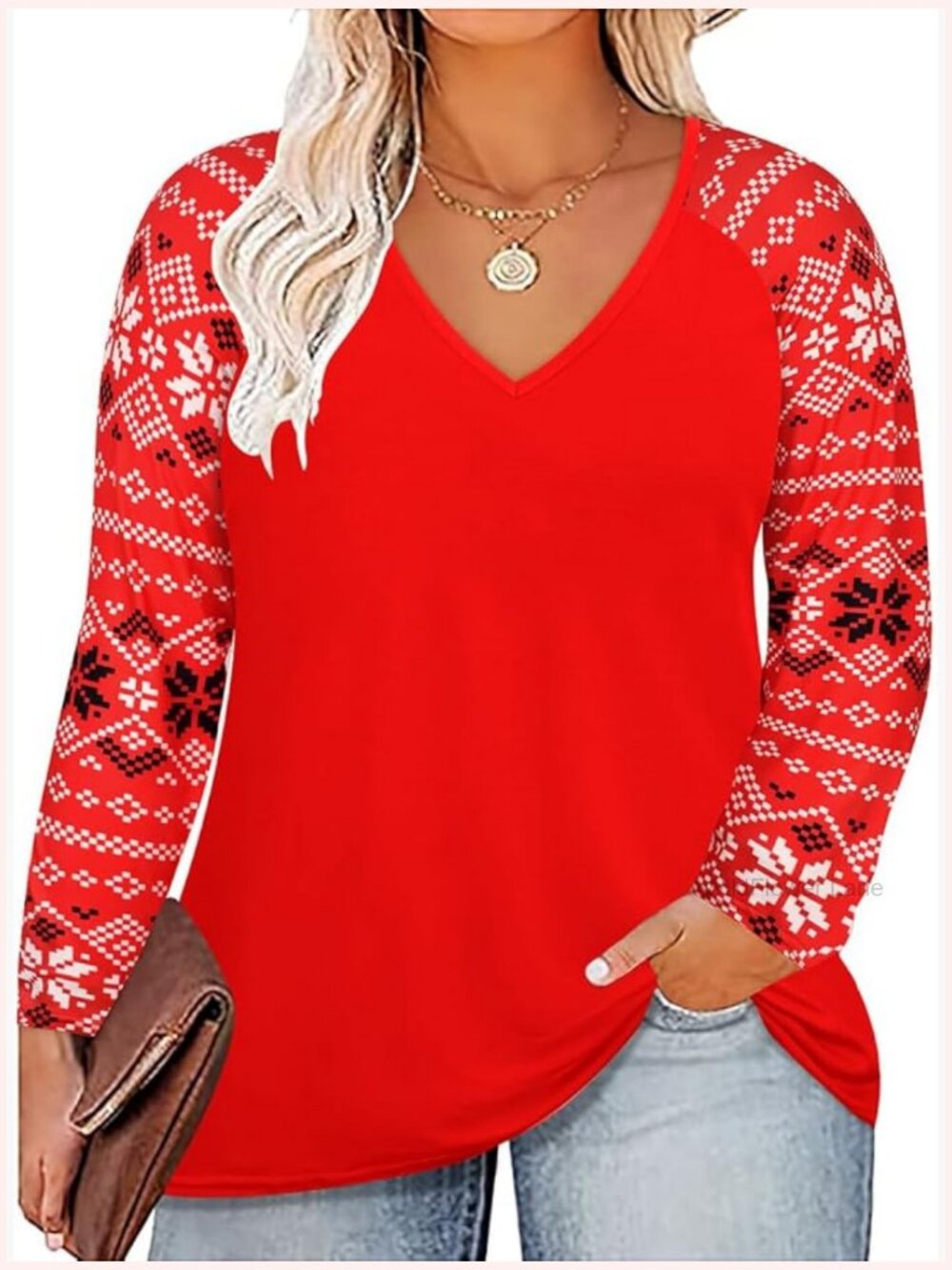 Plus Size Long Sleeve V Neck T-Shirt with Leopard Floral Print Casual Soft Tee